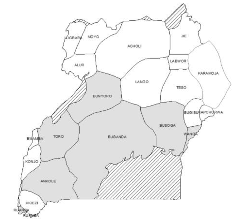 Figure 1: Ethic homelands with pre-colonial centralized and non-centralized entities