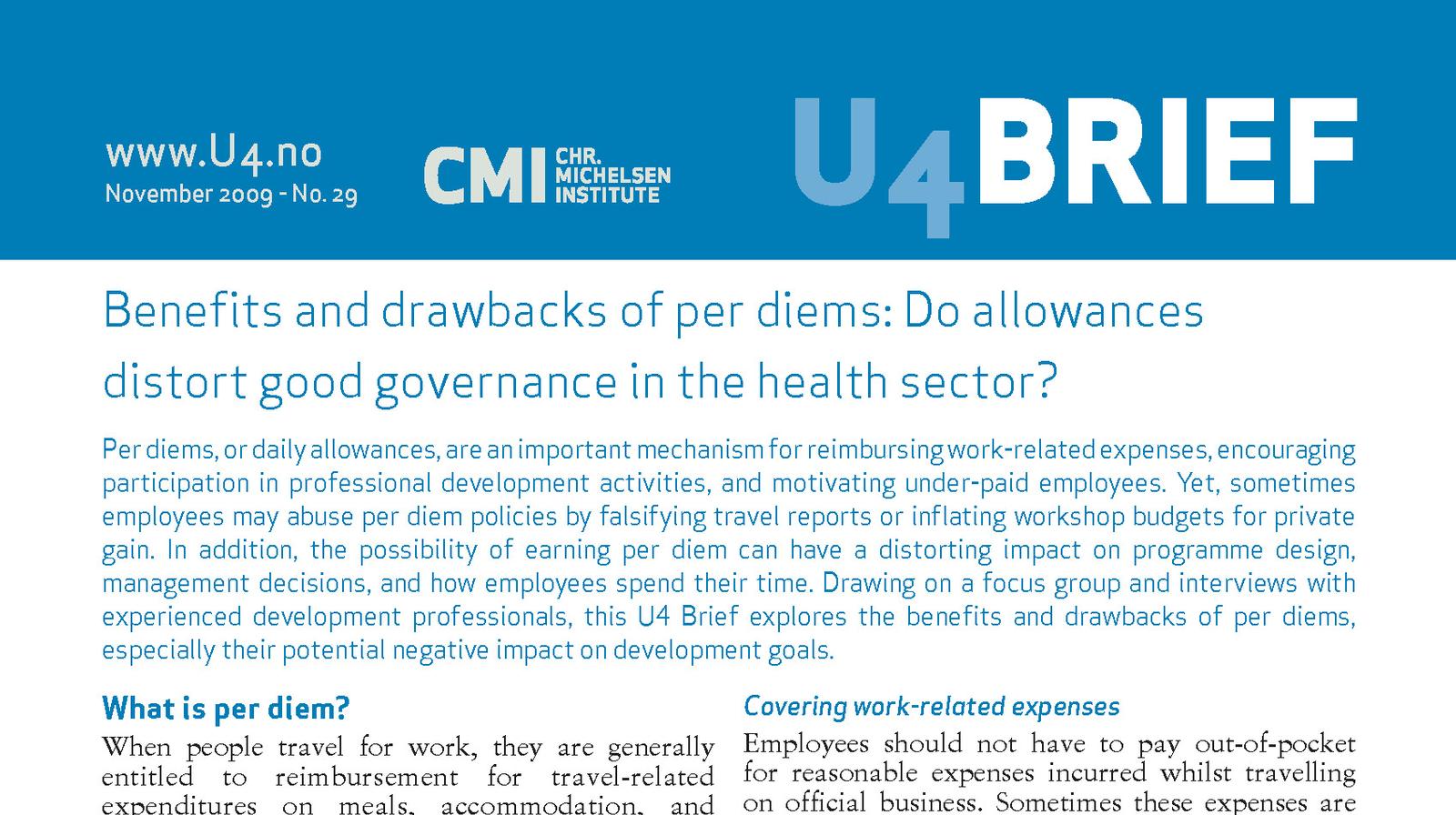 Benefits and drawbacks of per diems Do allowances distort good