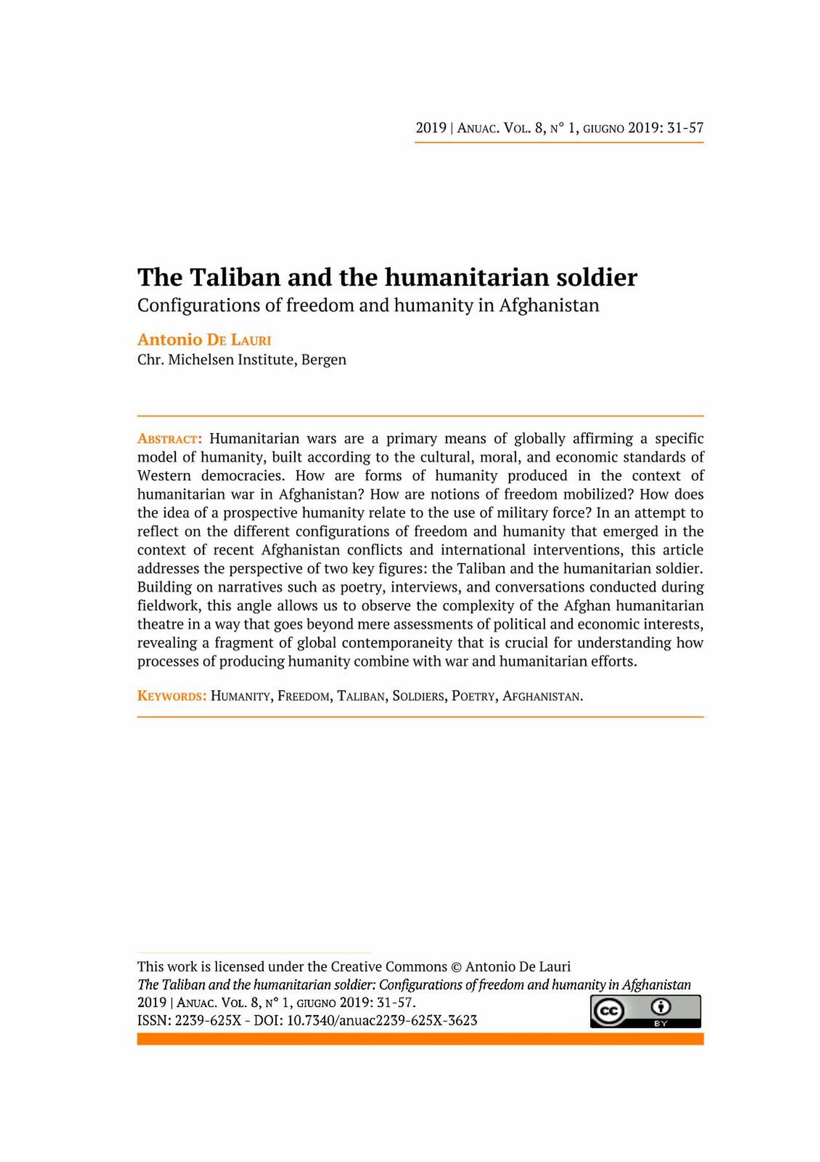 The Taliban and the humanitarian soldier: Configurations of freedom and ...