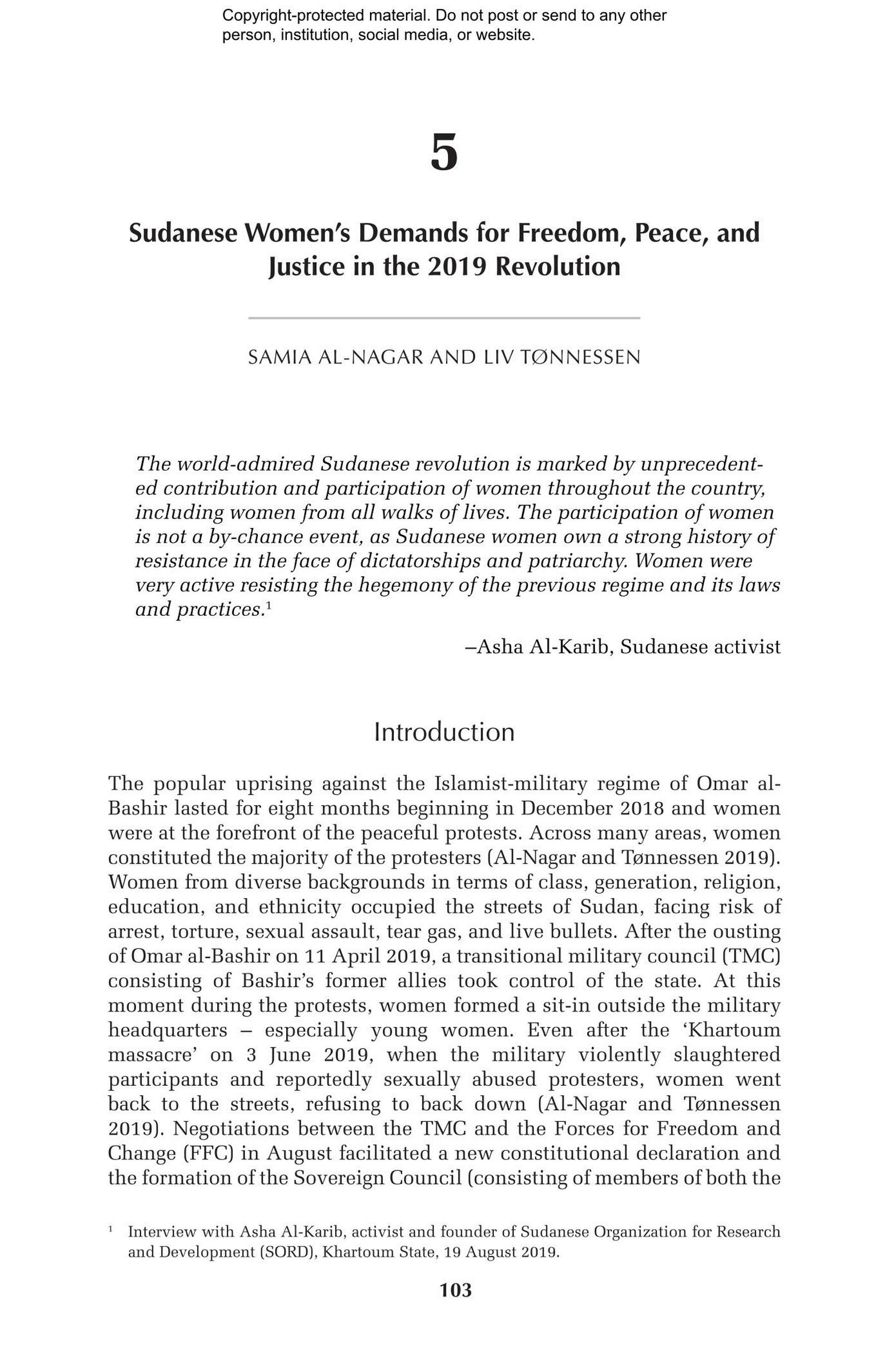 Sudanese Women’s Demands for Freedom, Peace, and Justice in the 2019 ...