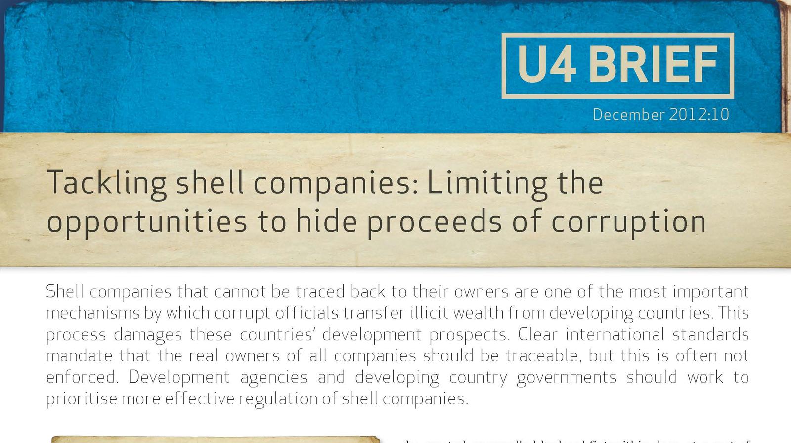 Tackling shell companies Limiting the opportunities to hide proceeds